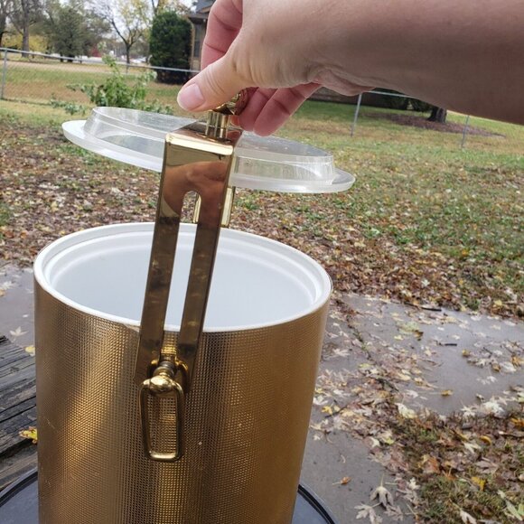 MCM Vintage George Briard Gold 11" Champagne Ice Bucket Metal Handle Lucite Lid - Picture 10 of 16